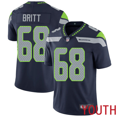 Seattle Seahawks Limited Navy Blue Youth Justin Britt Home Jersey NFL Football 68 Vapor Untouchable